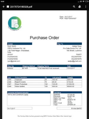 Purchase Order PO Maker android App screenshot 2